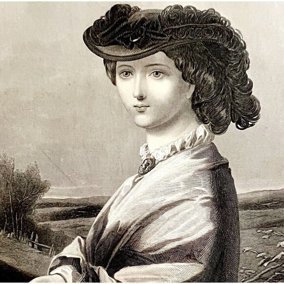 Morning Beautiful Woman Headdress Engraving 1859 Victorian Farm Life Art DWY5E